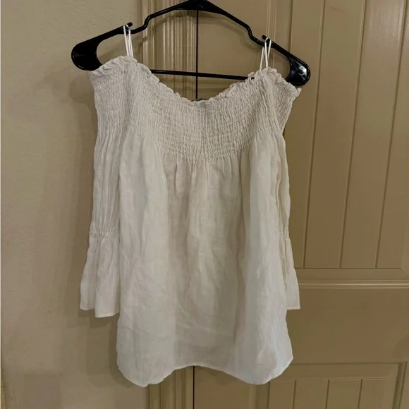 ZARA White Off-Shoulder LINEN Blouse size xl - Picture 3 of 5